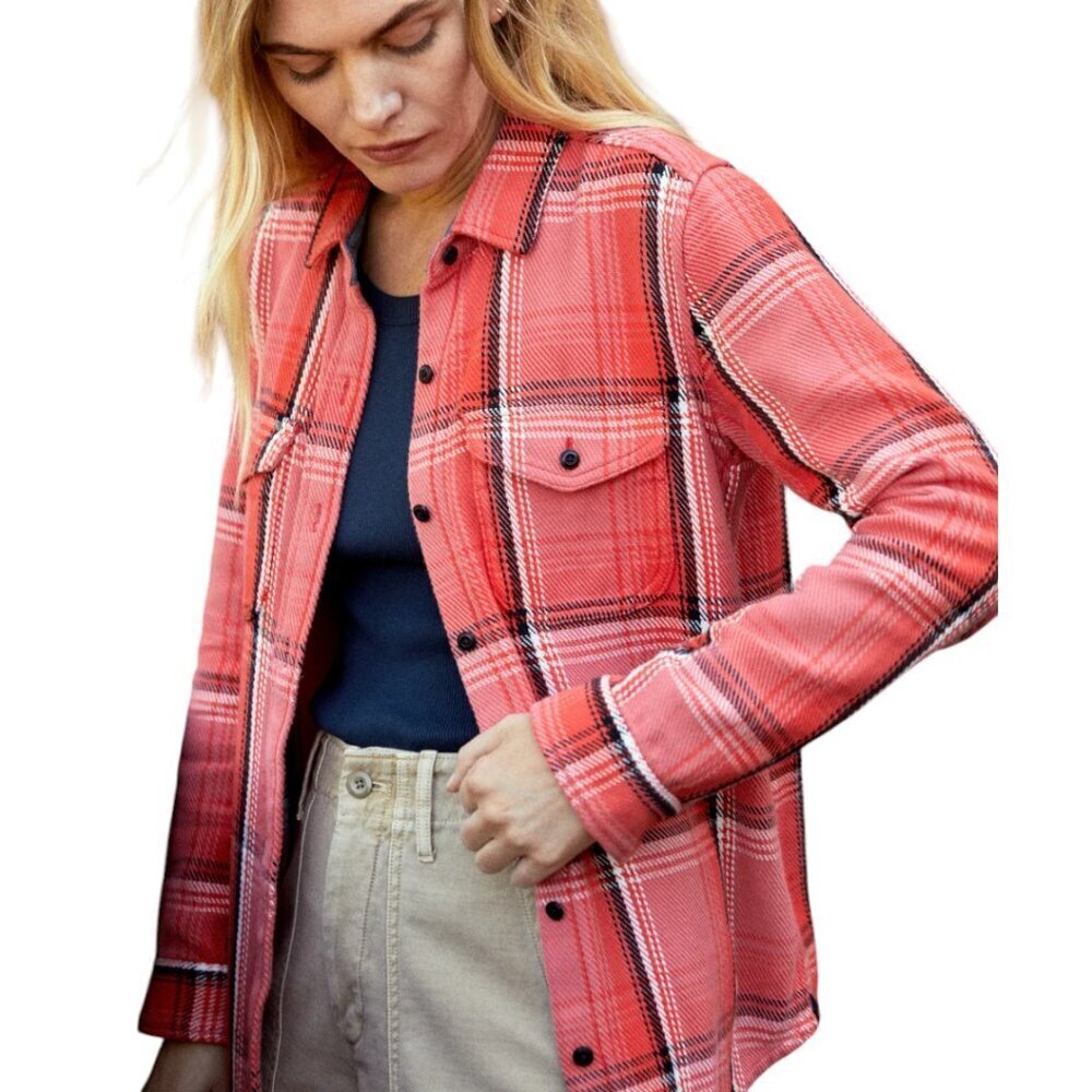 Outerknown Blanket Shirt Bright Coral Andover Plaid Shacket Organic Cotton